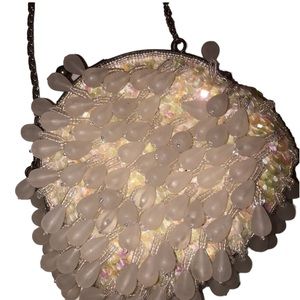 𝅺LA Regale  LTD small opaque white beaded crossbody holidays ,formal or wedding